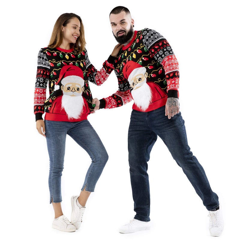 U LOOK UGLY TODAY LED Ugly Christmas Sweater for Men, Unisex Women Xmas Pullover with Light for Party Festive Santa Shine Large - Image 2